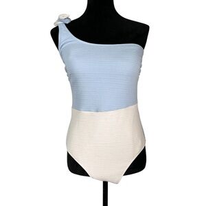 Cupshe Blue White One Piece Swimsuit One Shoulder Color Block Bathing Suit XL